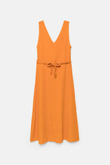 Lanidor Kleid mit Gürtel und V-Ausschnitt Orange