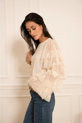 Choklate Paris - Spitzenbluse mit gestuften Ärmeln Ecru