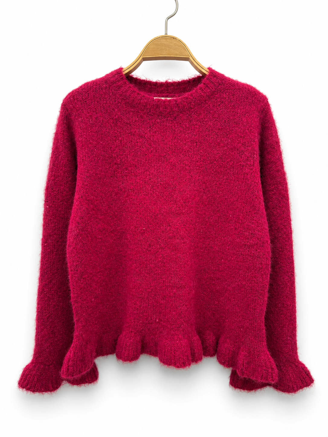 Audrey Paris Strickpullover mit Rüschen in Kirschrot