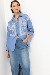 Lanidor Besticktes Hemd gerader Schnitt - Hellblau