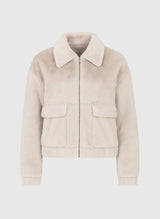 An'ge Paris Jacke Candice - Kunstfelljacke in hellem Taupe - Kurze Jacke mit Reißverschluss