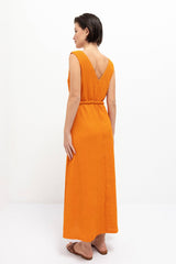 Lanidor Kleid mit Gürtel und V-Ausschnitt Orange