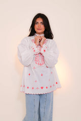 The Corner Bestickte Baumwollbluse Weiß  Herz- und Blumenstickerei