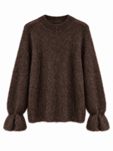 Hochwertiger Mohair-Pullover mit Volant-Ärmeln: Taupe / Einheitsgröße