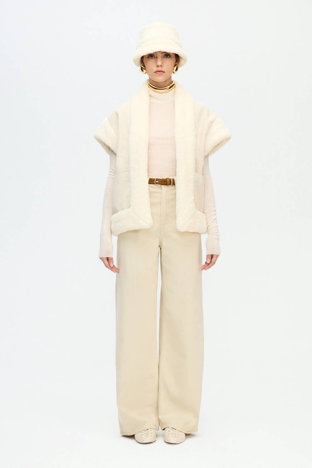 Fulmarix Sherpa-Weste mit Fischgrätenmuster Baumwolle & recyceltes Polyester Beige