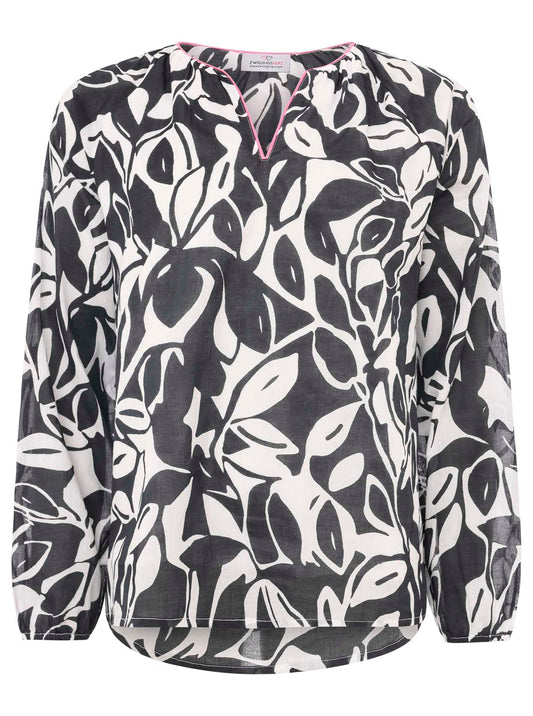 Bluse " Isabella" - Blätterprint - Zwillingsherz - Schwarz - Weiß