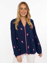 Zwillingsherz Bluse Gestickte Hummer - Dunkel-Blau | Maritime Stickerei | Viskose