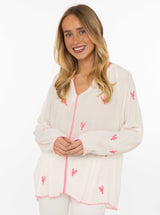 Zwillingsherz Bluse Gestickte Hummer - Weiß  - Maritime Stickerei - Viskose