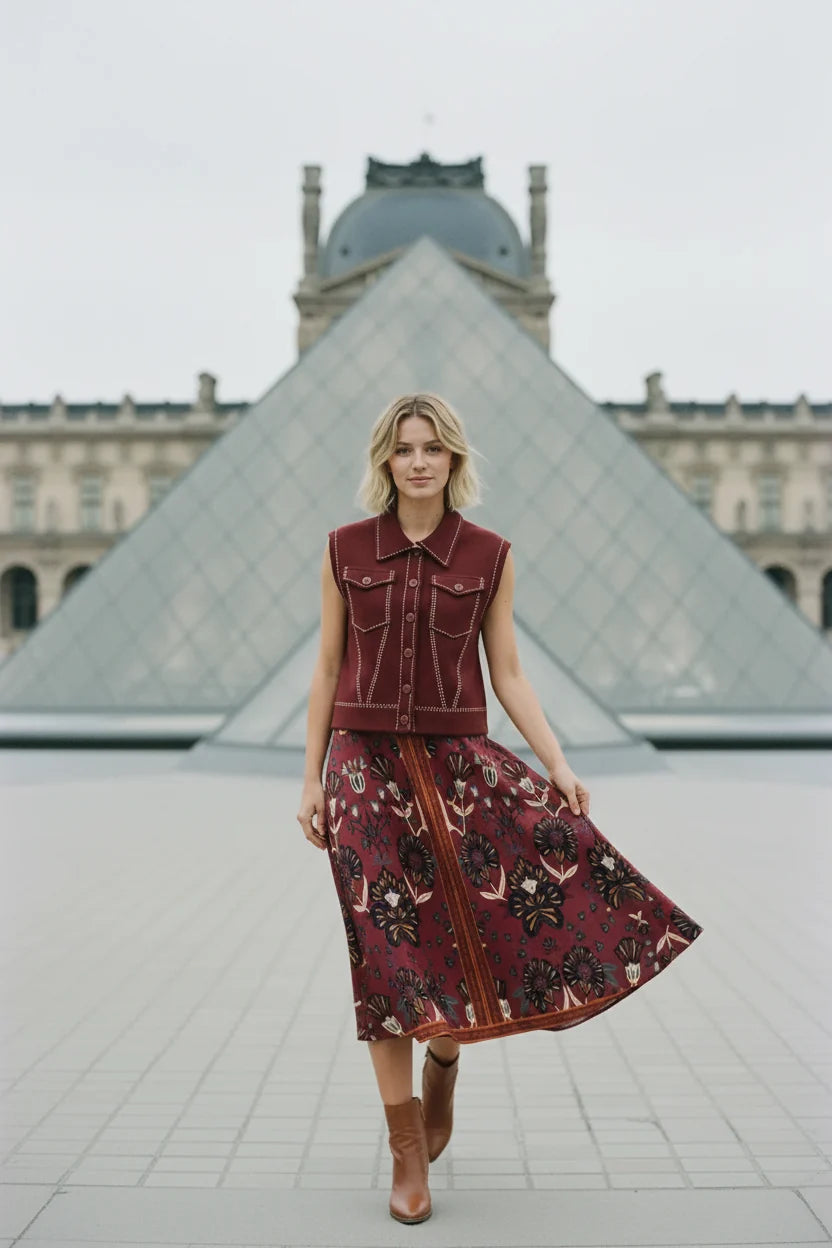 Ange Paris langer Modal-Rock ROBILIANE Tulipa Bordeaux