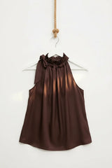 Choklate Paris Satin-Top Elisabeth Chocobraun mit Schleife