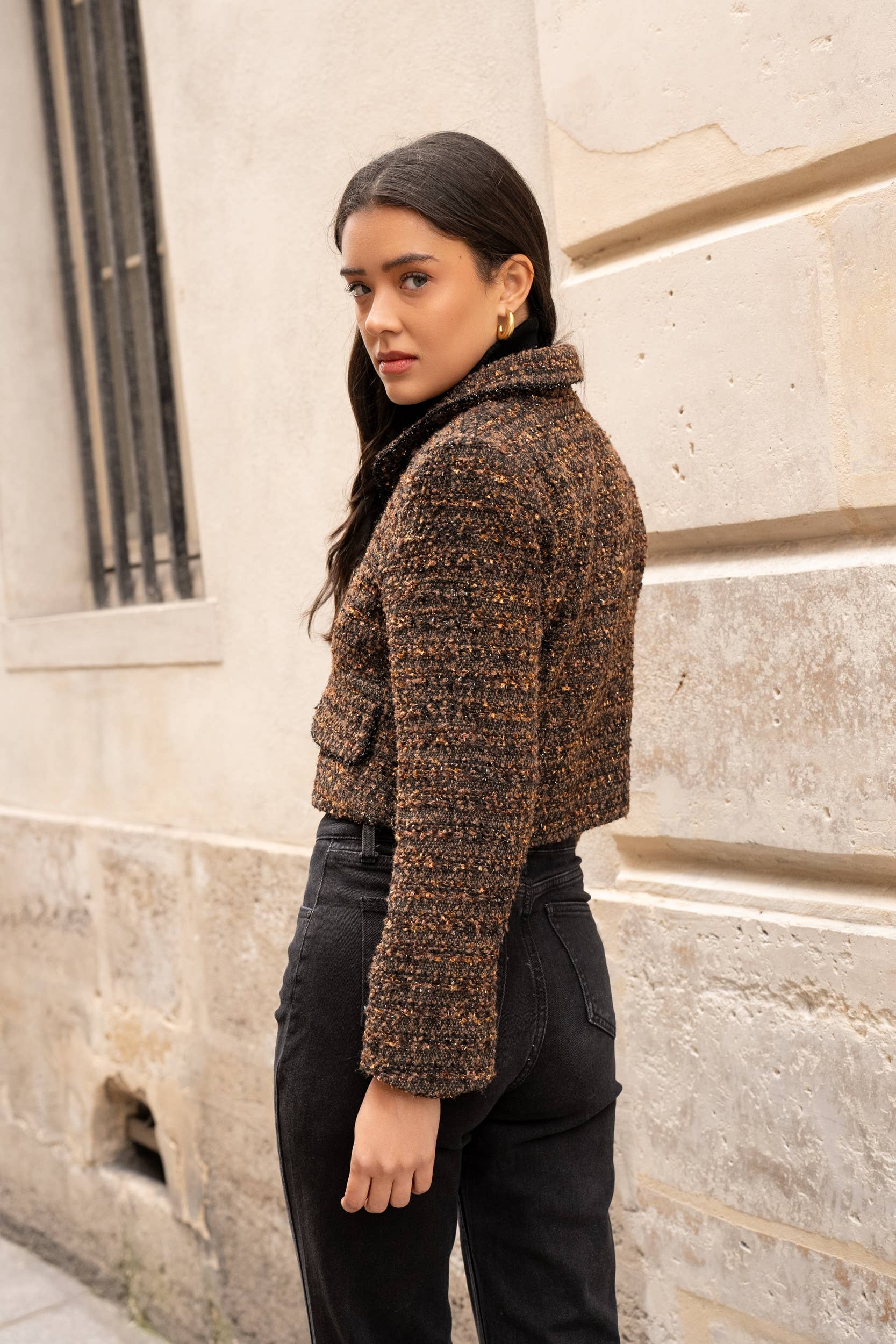 Tweedjacke "Fiona" in Schokobraun - Choklate Paris