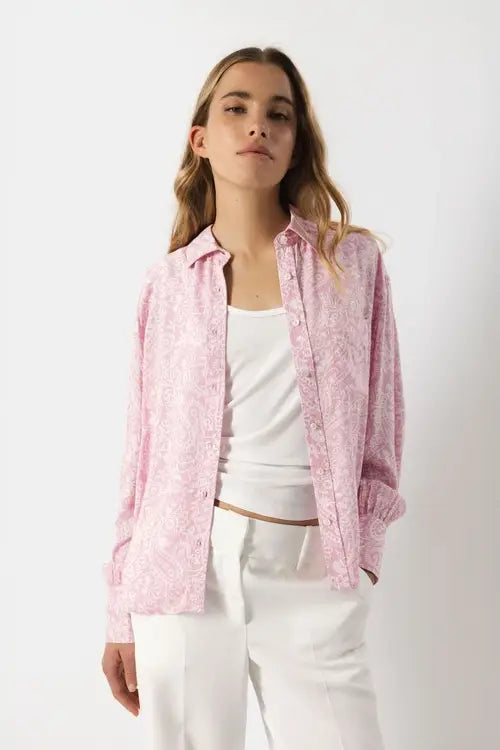 Lanidor Hemdbluse mit Paisleymuster - Rosa - 100% Viskose, Luftig & Leicht