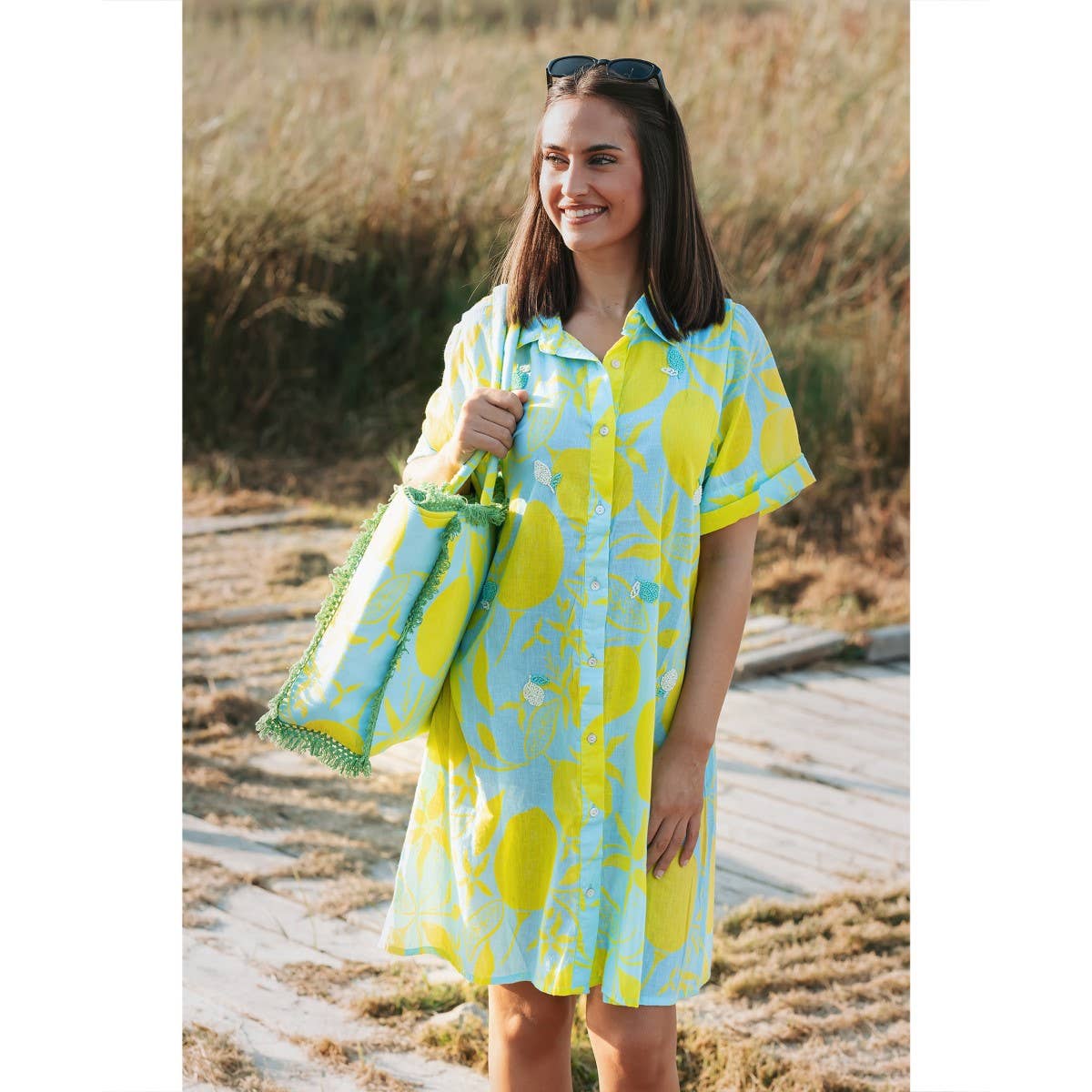 Isla Bonita by SIGRIS Hemdblusenkleid 100% Baumwolle Gelb