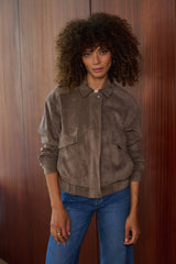 Bomberjacke aus Kunstwildleder V368: Camel / 2S/M 2M/L