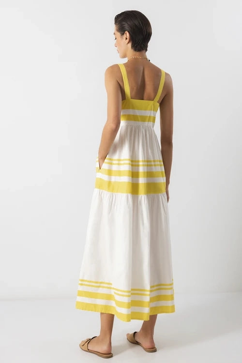 Lanidor Trägerkleid aus 100% Baumwolle mit gelb-weißen Streifen