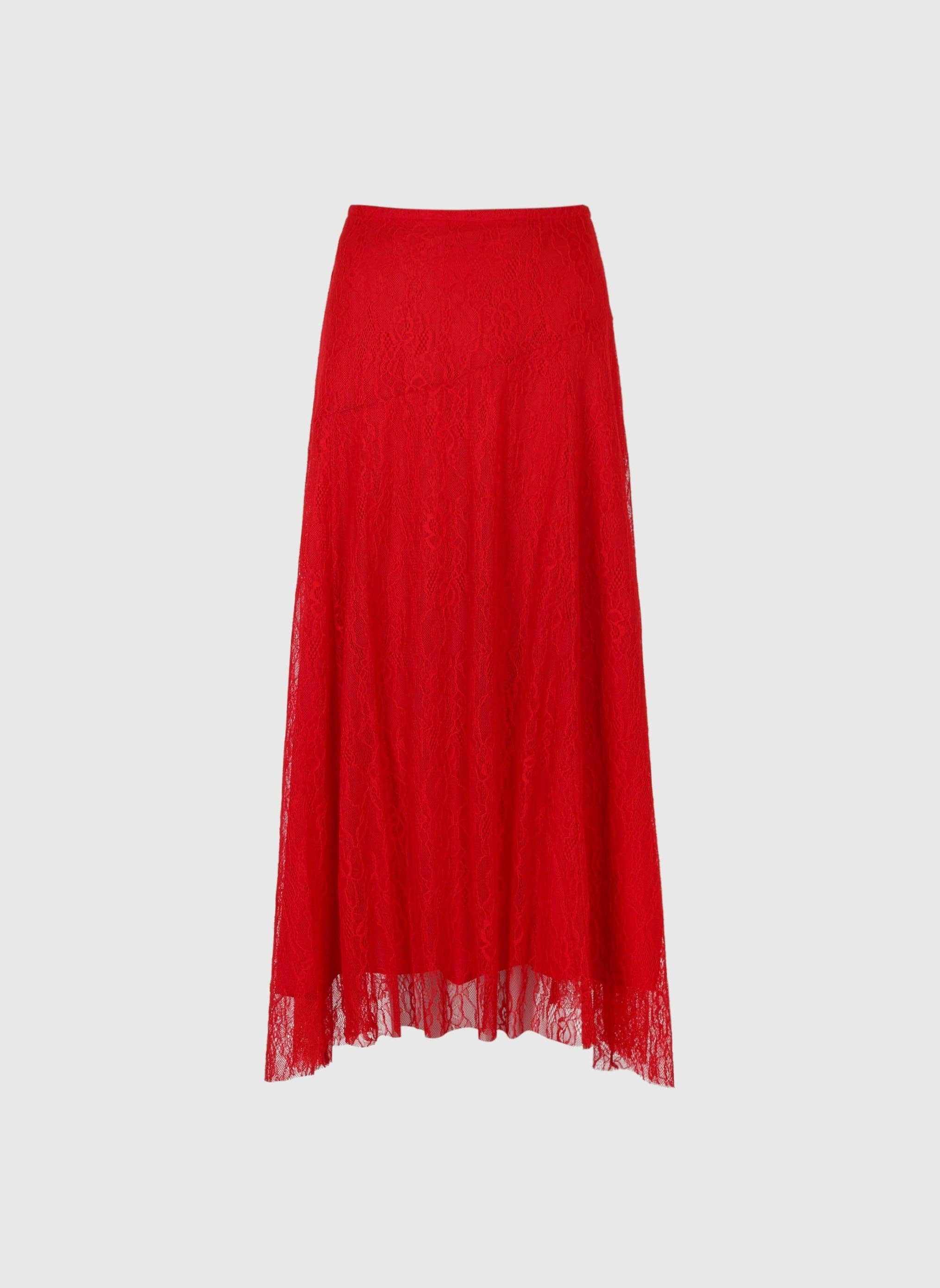 An'ge Paris Midirock Juney Rot - Weiche, fließende Spitze -Ausgestellter Schnitt