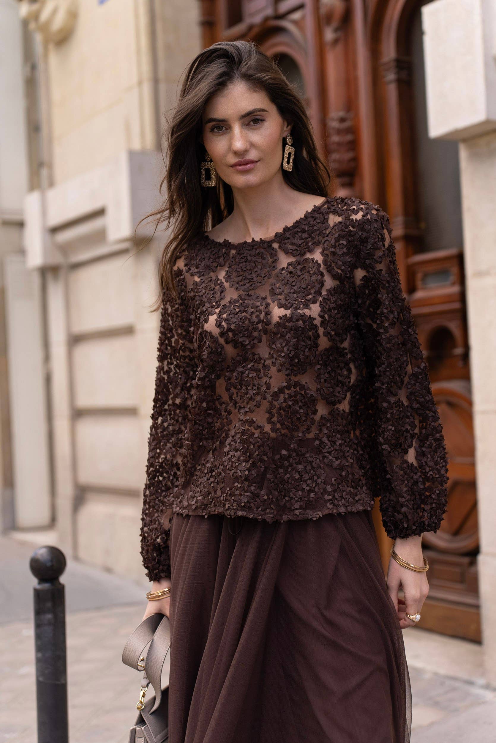 Choklate Paris Bluse mit Rosetten in Braun