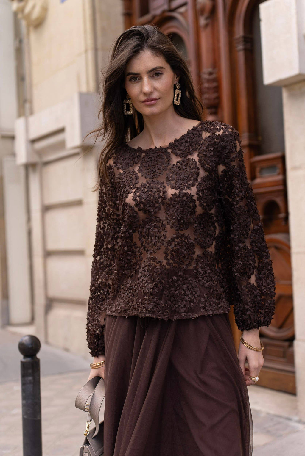 Choklate Paris Bluse mit Rosetten in Braun