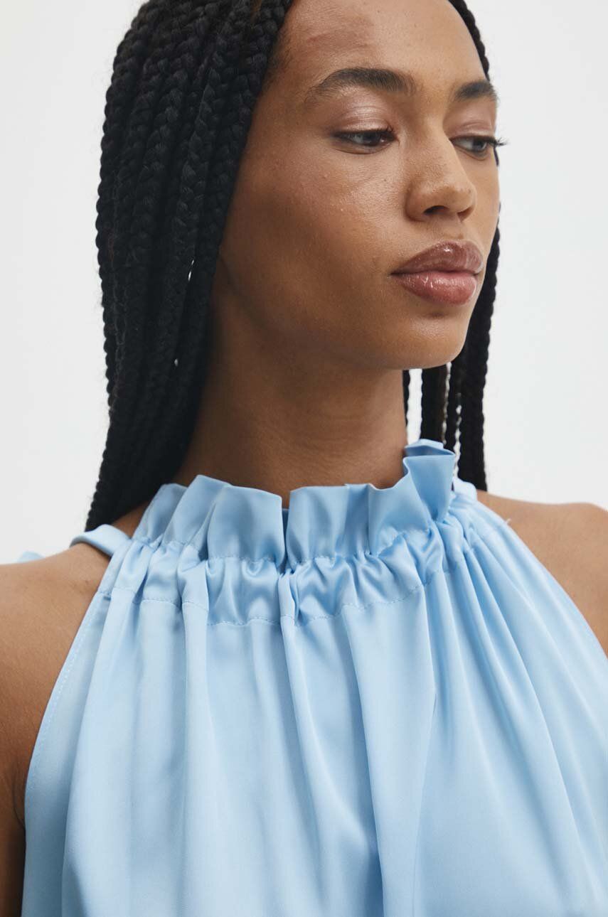 Choklate Paris Blusentop Elisabeth - Satin  - Schleife am Kragen Hellblau