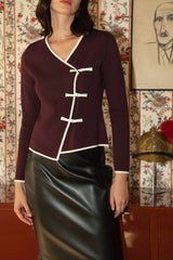 Kontrastfarbiger Wickelpullover H759: Kaffee / 3S/M 3M/L