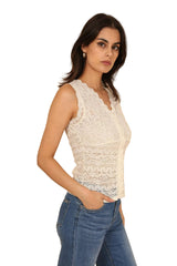 Choklate Paris Spitzentop Ecru - Ärmelloses Top aus halbtransparenter Spitze