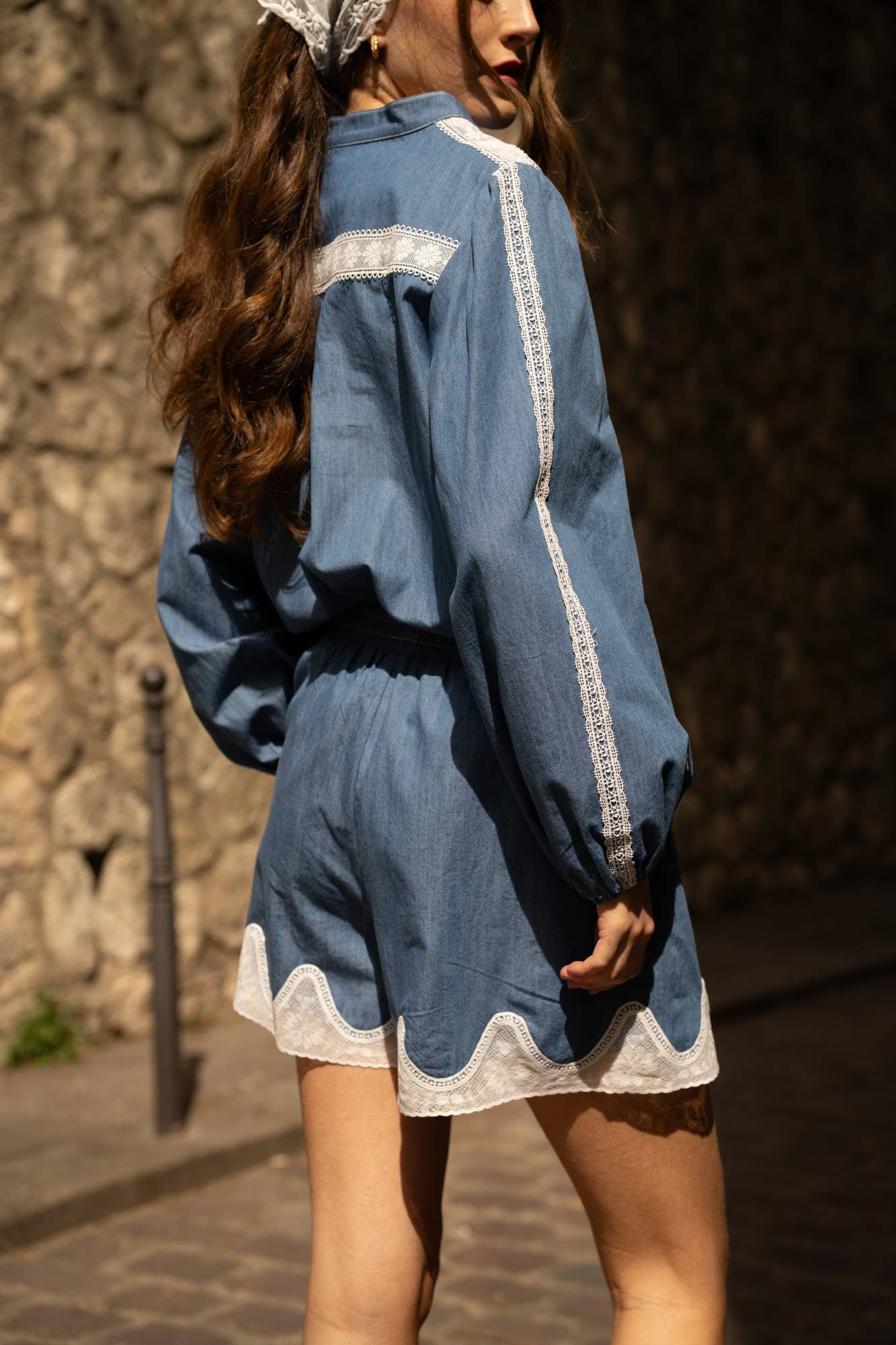 Choklate Paris Denimbluse mit Spitze aus Baumwolle