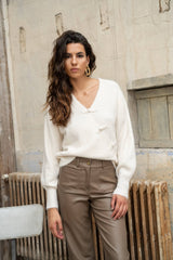 Pullover mit Wickeloptik PU50: Ecru / TU (S-L)