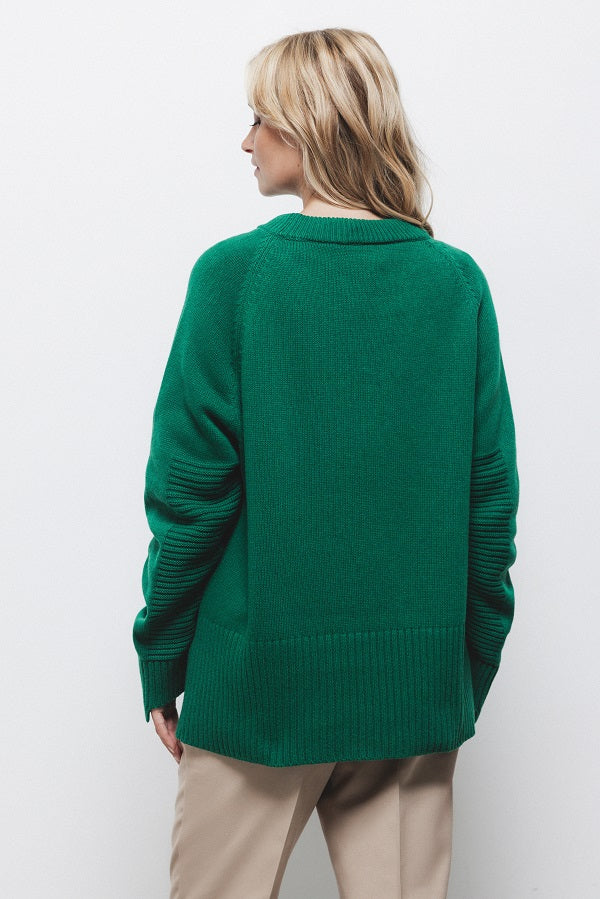 Lanidor Pullover aus hochwertigem Materialmix - Gras-Grün - Rundhalsausschnitt