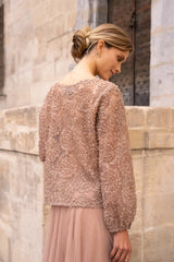 Choklate Paris" Rosettenbluse" in Taupe – Bluse mit U-Boot-Ausschnitt