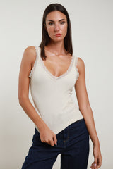 Susy Mix Basic - Top mit feiner Spitze - elegantes Basic in Creme