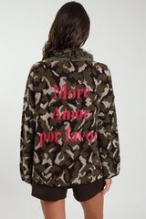 Susy Mix - Cardigan Camouflage mit Fransen und Statementprint