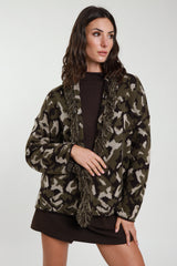 Susy Mix - Cardigan Camouflage mit Fransen und Statementprint