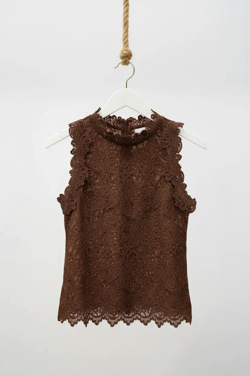 Choklate Paris Top Catalina aus floraler Spitze Choco-Braun
