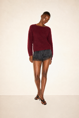 TAMBA Flauschiger Rippstrick-Pullover mit Raglanärmeln in Camel