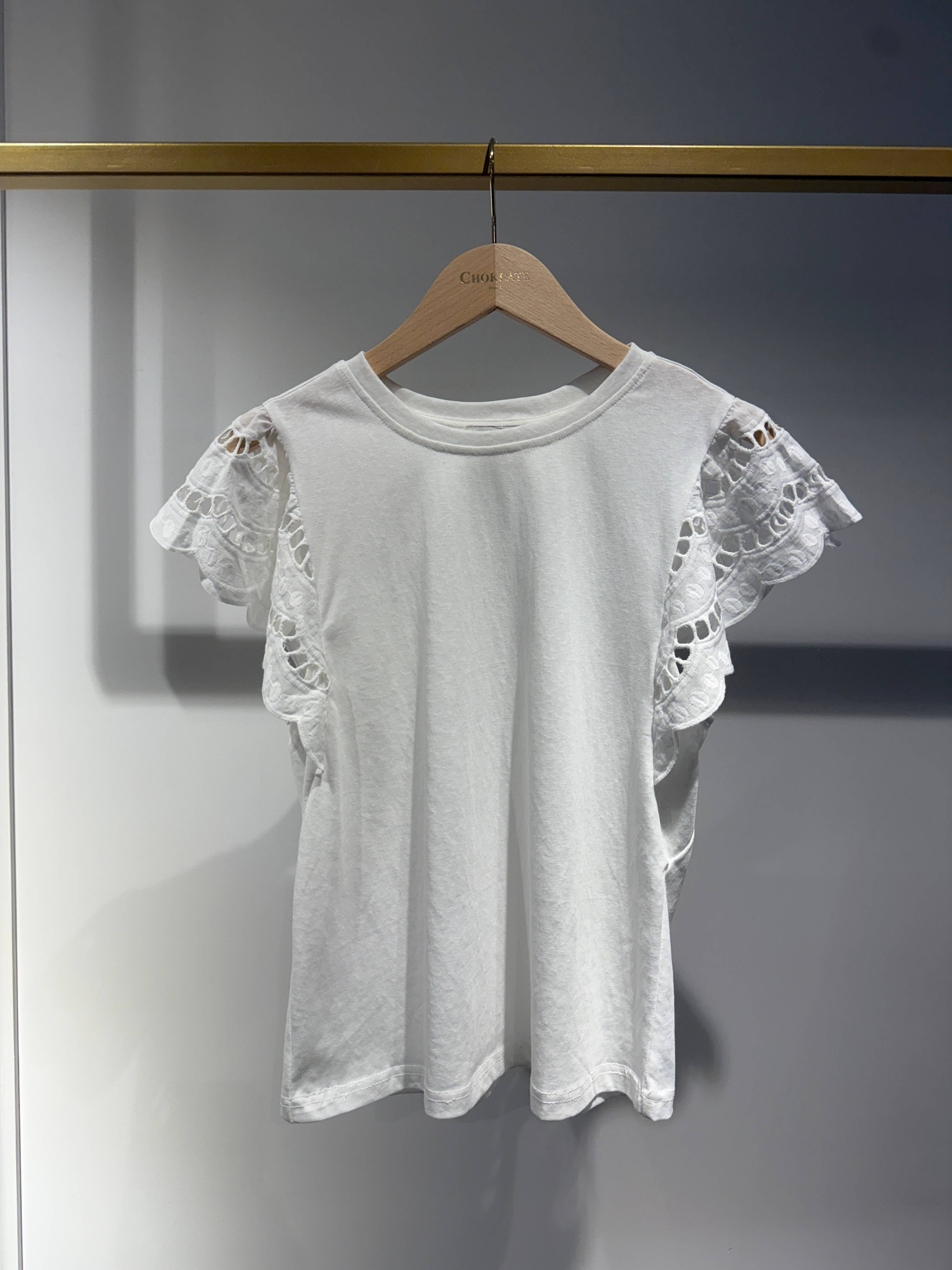 Choklate Paris T-Shirt aus Baumwolle mit Flügelärmeln Weiß