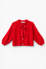 Flauschige Strickjacke mit Schluppen-Kragen: Puder