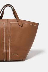 Landidor - Handtasche aus Kunstleder Cognacfarben mit Kontrastnähten
