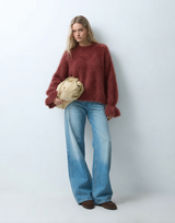Hochwertiger Mohair-Pullover mit Volant-Ärmeln: Puder / Einheitsgröße