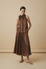 Choklate Paris Satin-Top Elisabeth mit Punkteprint Choco/Ecru