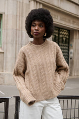 Nathael Paris Oversize Pullover mit Zopfmuster Beige