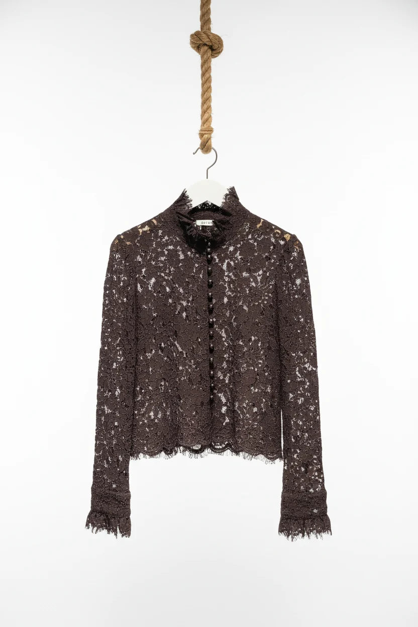 Choklate Paris Spitzenbluse mit Schmuckknöpfen Choco