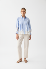 Choklate Paris Aimie Baumwollbluse mit Guipurespitze Streifen Hellblau/Weiß