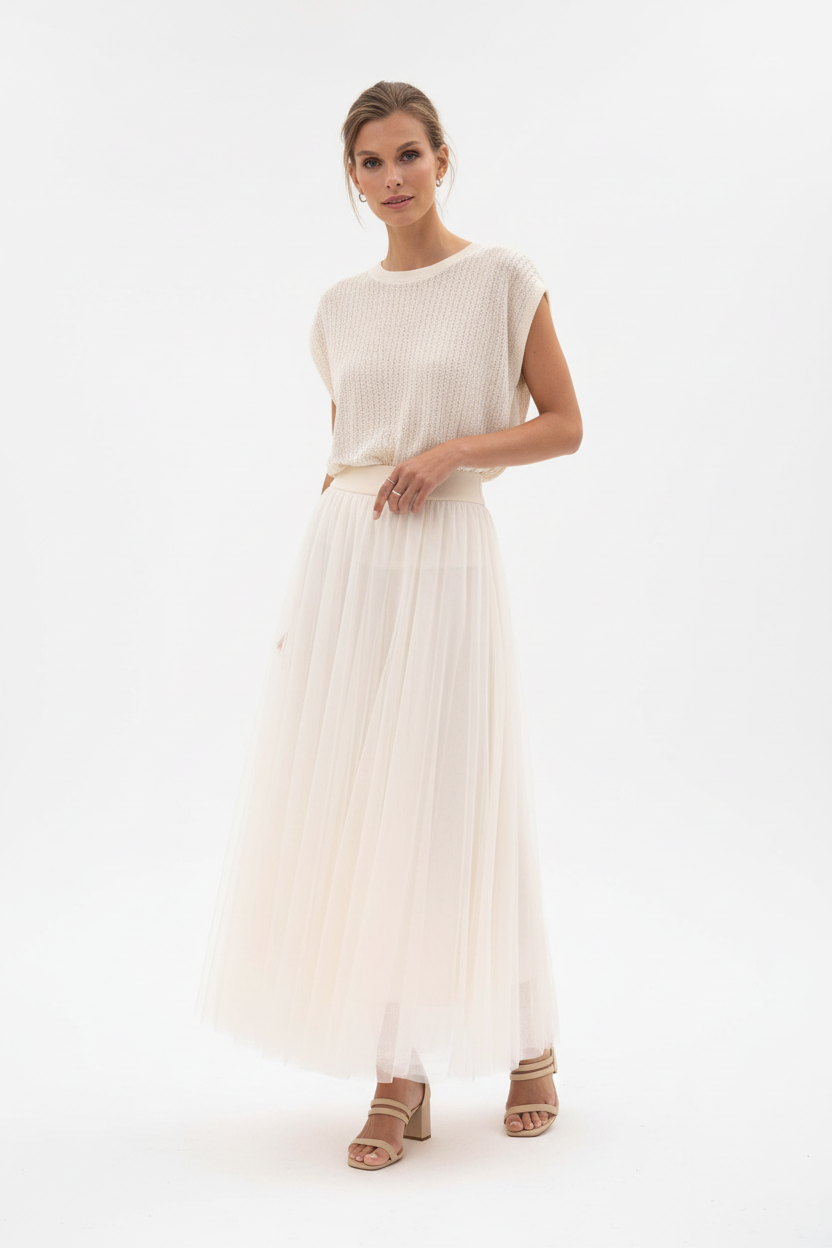 Choklate Paris Amber Tüllrock Ecru mit Alizée Strick-T-Shirt