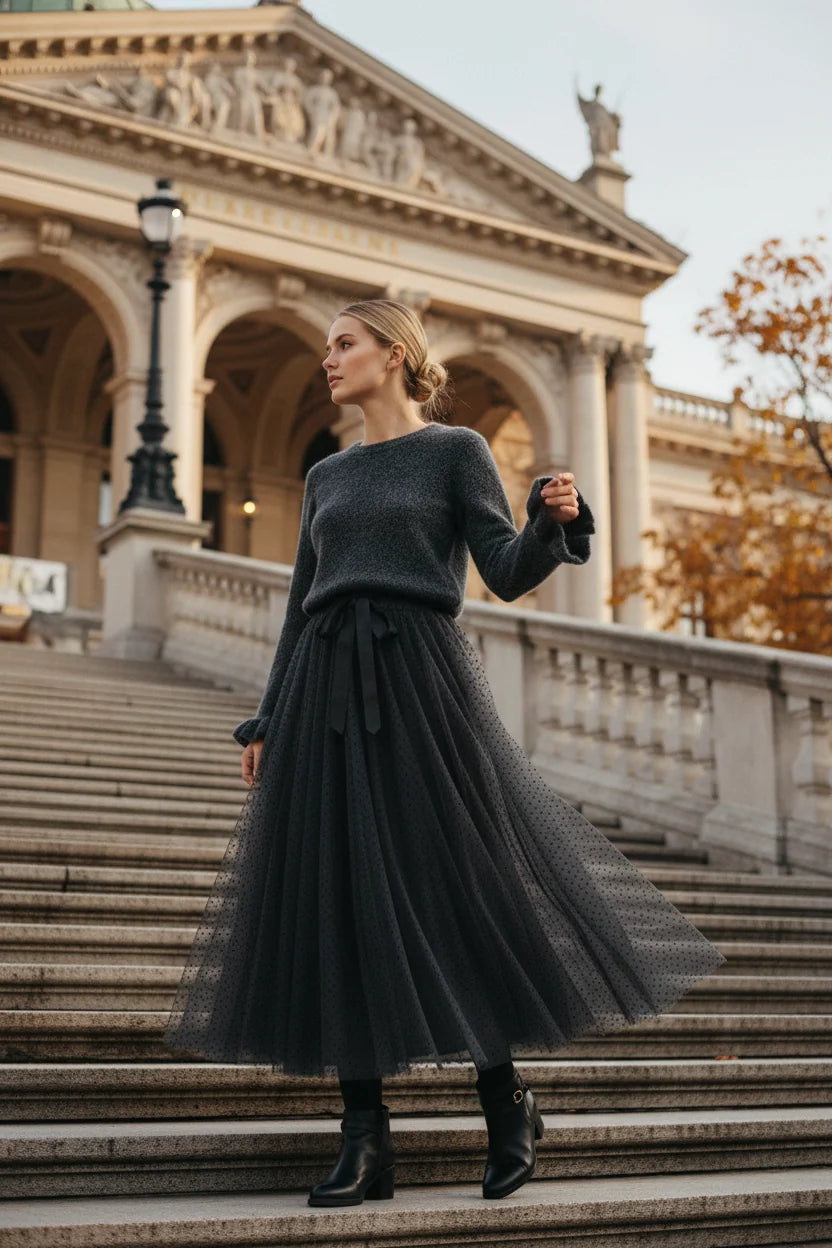 Choklate Paris langer Tüllrock Aria Plumetis Grau