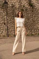 Choklate Paris Hose Beige mit Bügelfalten Baumwolle Lyocell