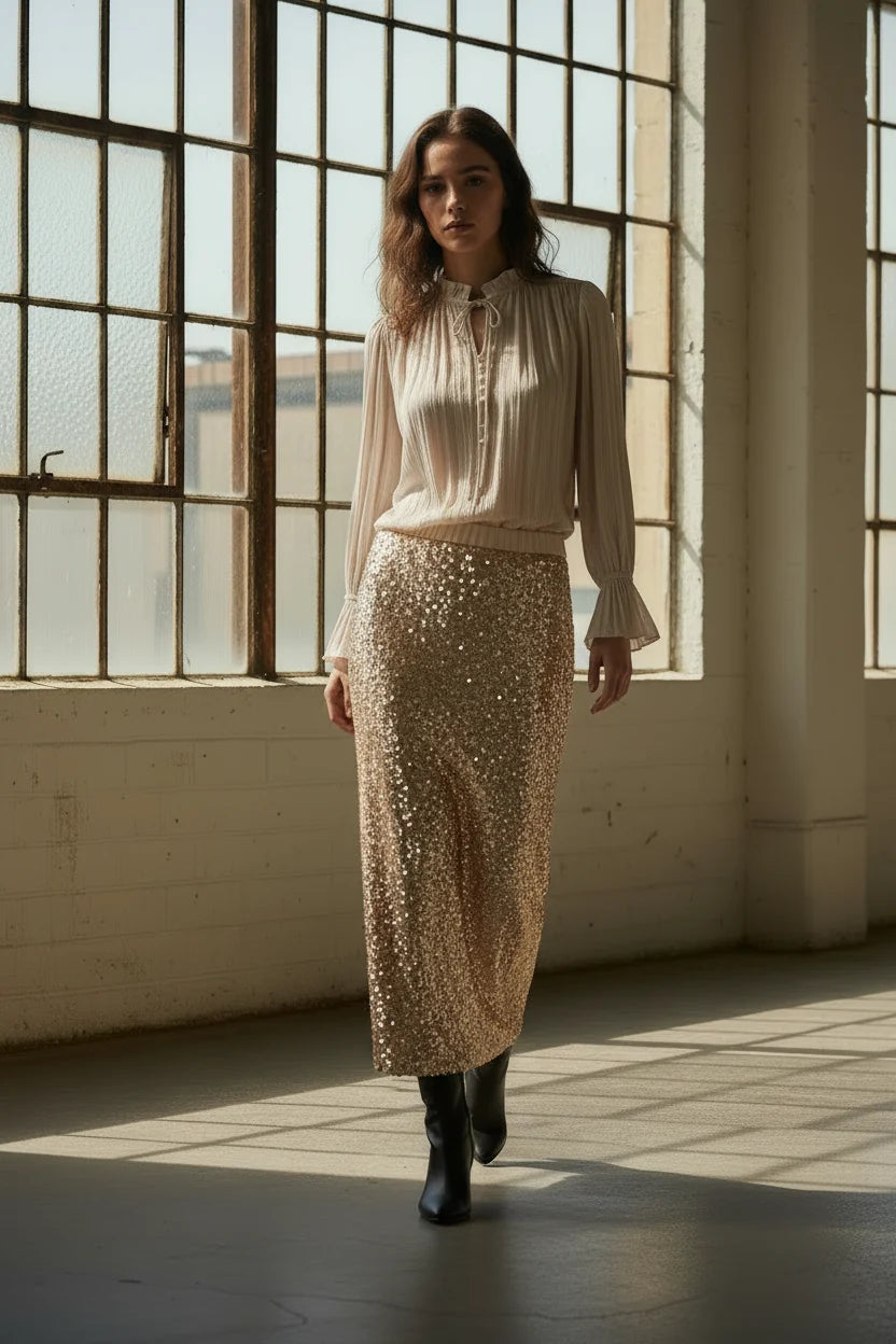 Choklate Paris Bluse Reese mit Rüschenkragen Beige