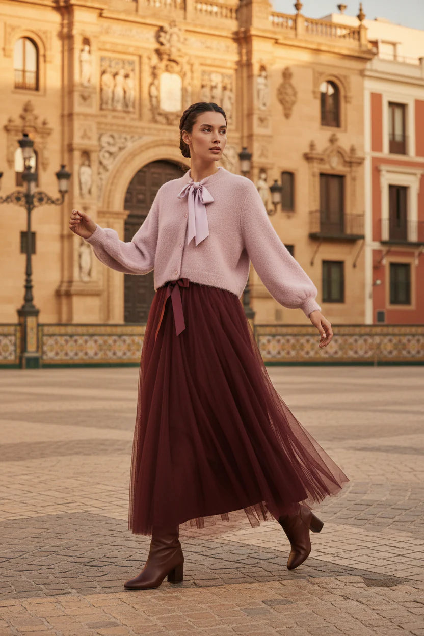 Tamba flauschige Strickjacke mit Schluppenkragen – Puder