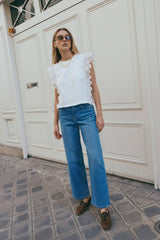 Choklate Paris Crop-Top aus Baumwolle mit Spitzenbesatz Weiß