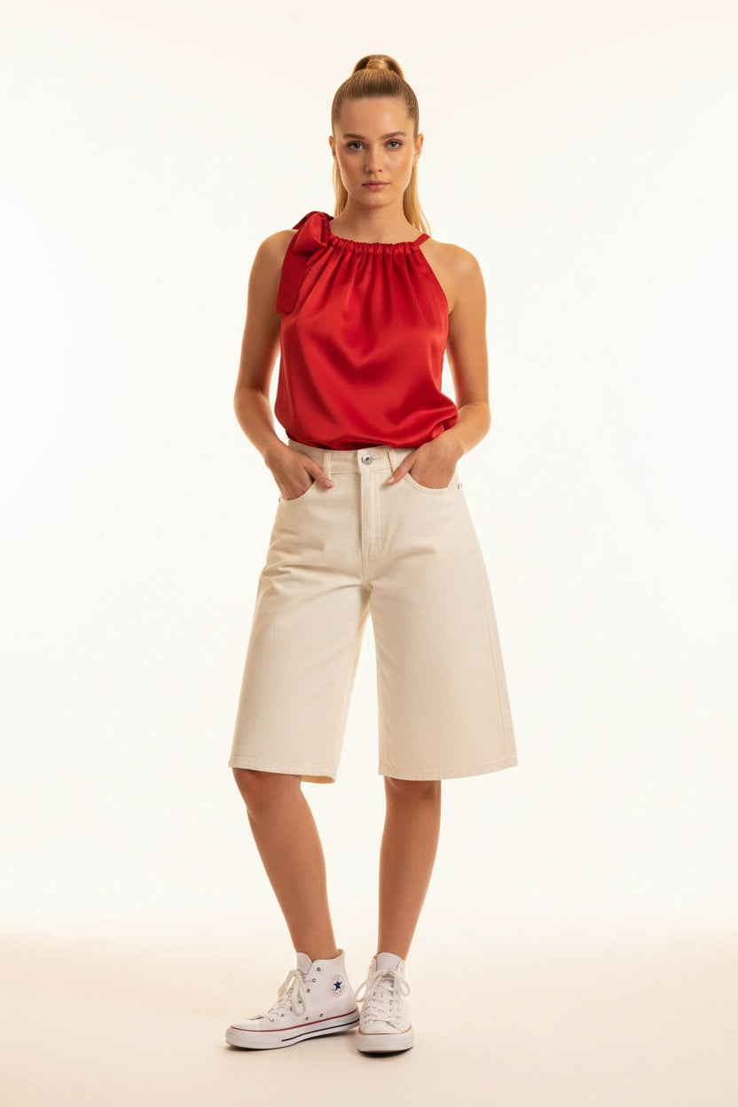 Ana & Lucy Bermuda-Shorts Baggy Dad "Clara" weiter Schnitt - Ecru
