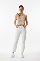 Choklate Paris Satin-Top Elisabeth Mokka mit Schleife